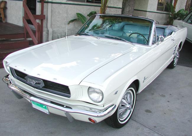 White 1966 Mustang Convertible With Blue Pony Interior